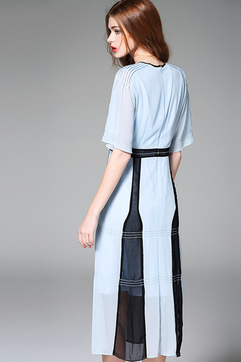 [30% OFF TILL 8 APR] Round Collar Pleated Chiffon Midi Sundress