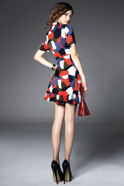 Women's Elegant Color Block Fit Polo Neck Summer Short Skirt - NJOYDRESS - 2