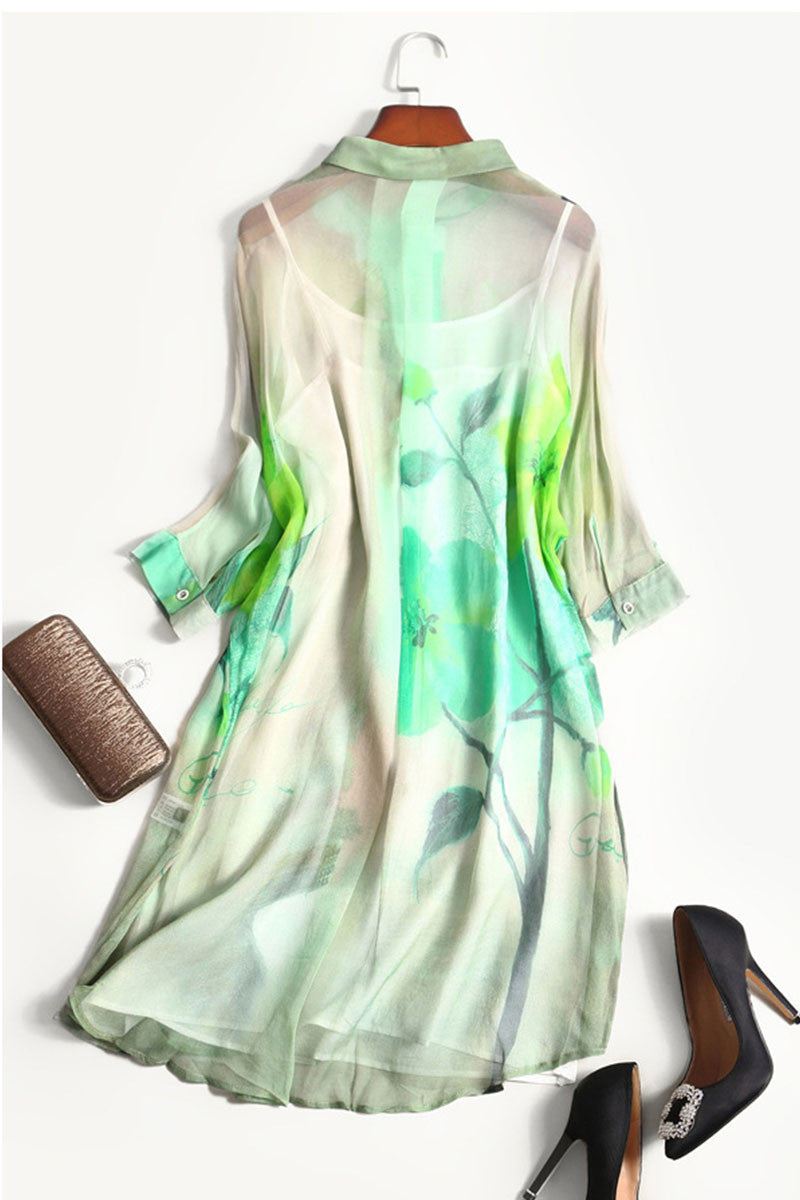 CASUAL LOOSE PRINT AND FLORAL POLO NECK VACATION DRESS