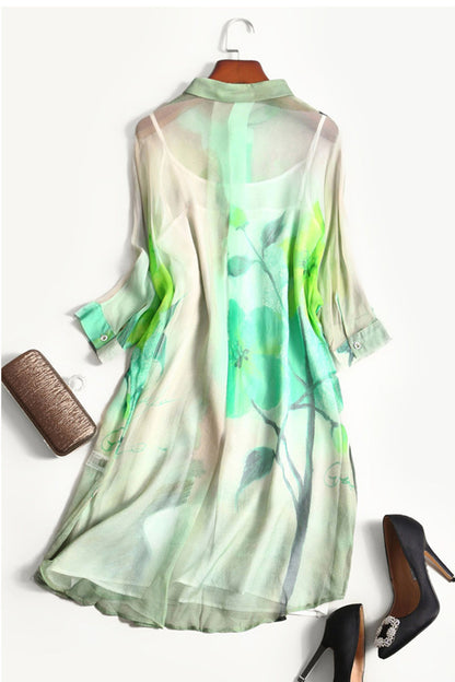 CASUAL LOOSE PRINT AND FLORAL POLO NECK VACATION DRESS