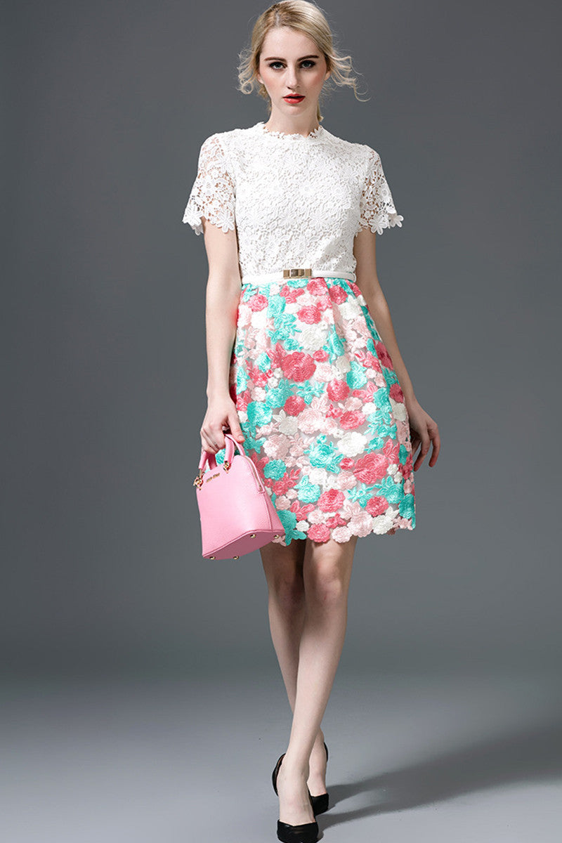[30% OFF TILL 7 APR] Casual Lace Embroidery Layer Casual Dress With Belt