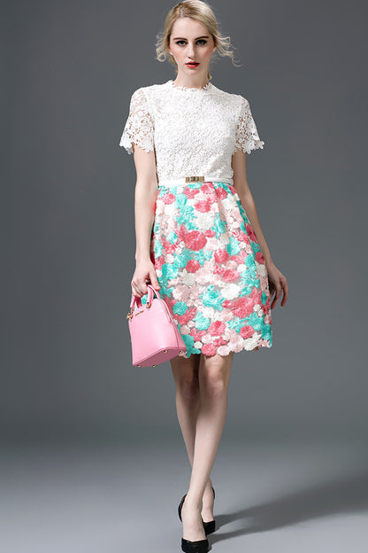 [30% OFF TILL 7 APR] Casual Lace Embroidery Layer Casual Dress With Belt