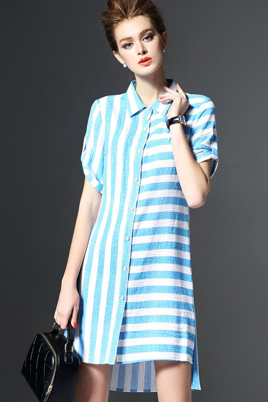 WOMEN'S SHORT SLEEVE STRIPE CASUAL SHORT DRESS