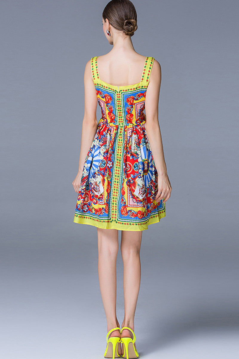 Sicily Floral Short Flared Vacation Dress