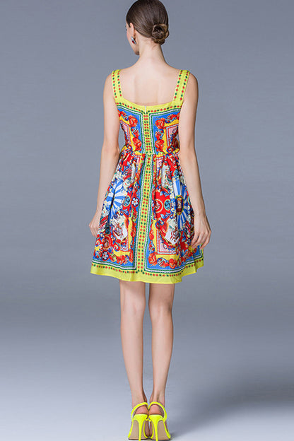 Sicily Floral Short Flared Vacation Dress