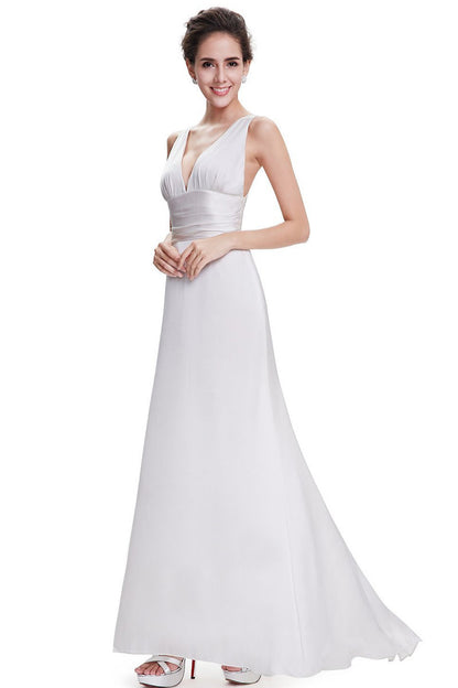 Deep V Neck Empire Waist Slim Cross Back Slim Dress Gown