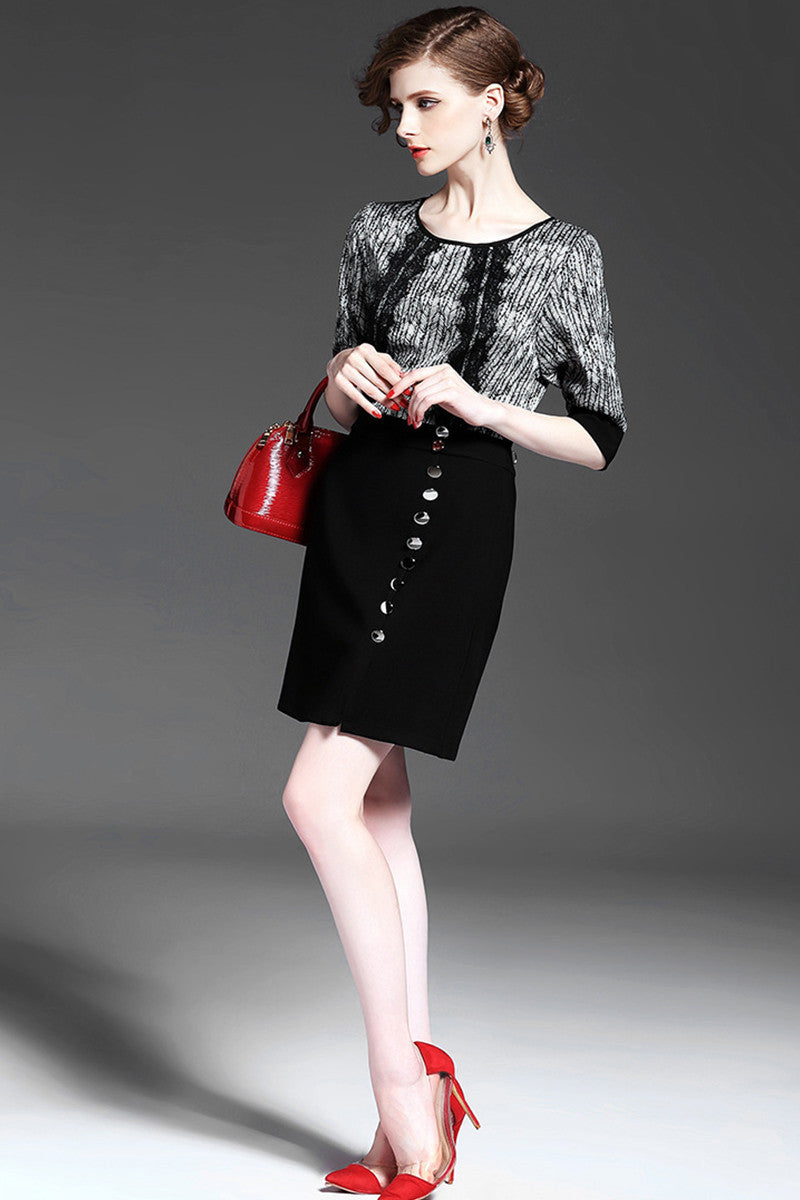 Round Collar Lace Patch Tunic Fitted Wrap Strecth Dress
