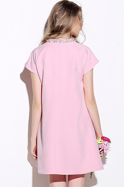 WOMEN'S CASUAL PURE STAND COLLAR CAP SLEEVE LOOSE DRESS