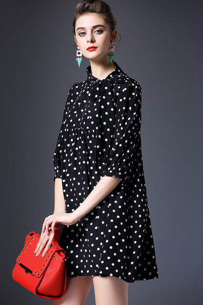 WOMEN'S DOT PRINTING STAND COLLAR HALF SLEEVE SHORT DRESS