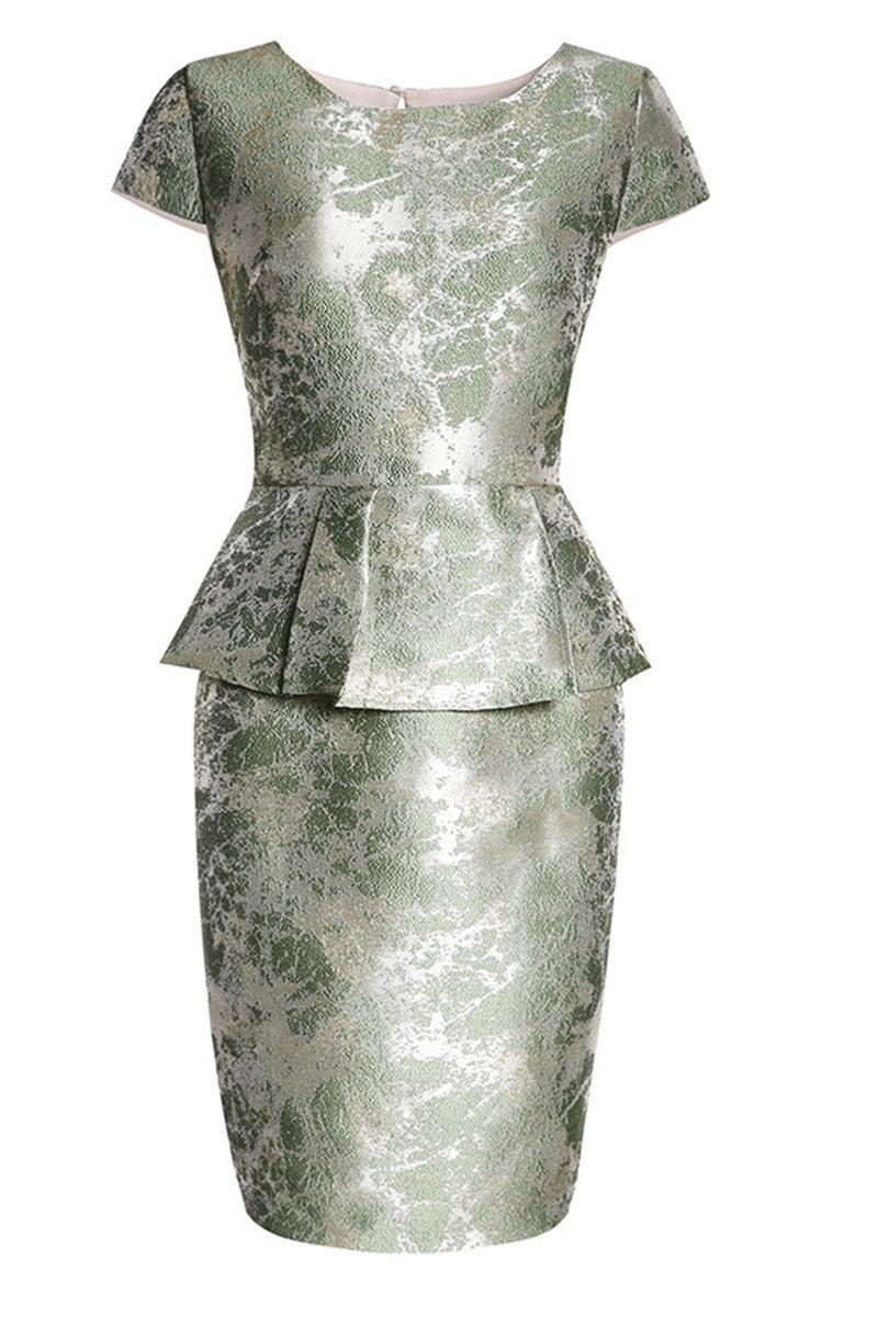 Round Collar  Cap Sleeve Ruffle Hem Retro  Pencil Dress