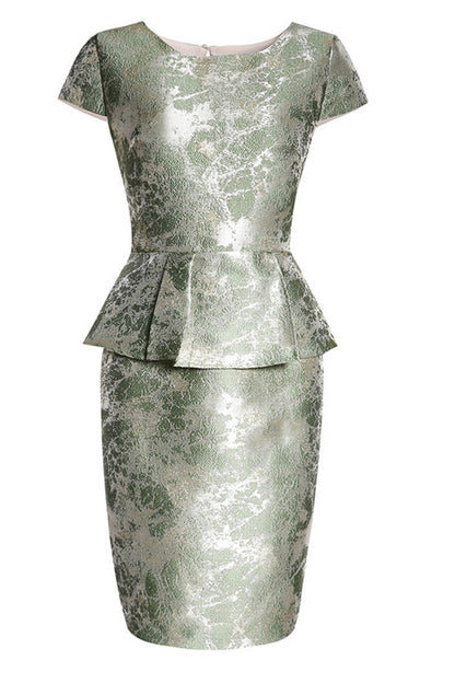 Round Collar  Cap Sleeve Ruffle Hem Retro  Pencil Dress