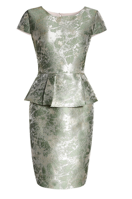 Round Collar  Cap Sleeve Ruffle Hem Retro  Pencil Dress