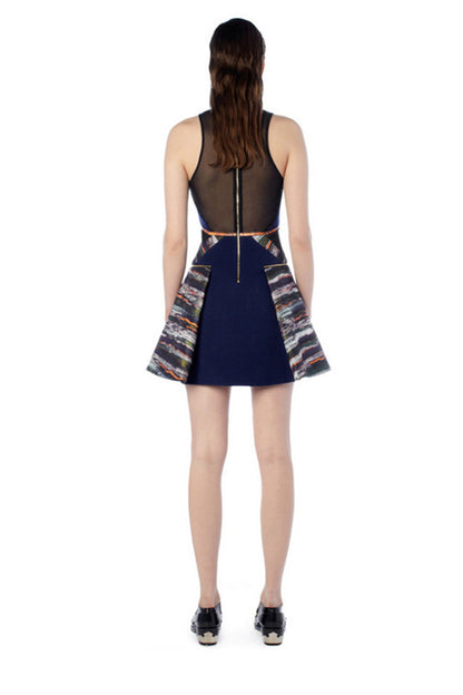 Round Neck Off Shoulder Color Block Club Dress