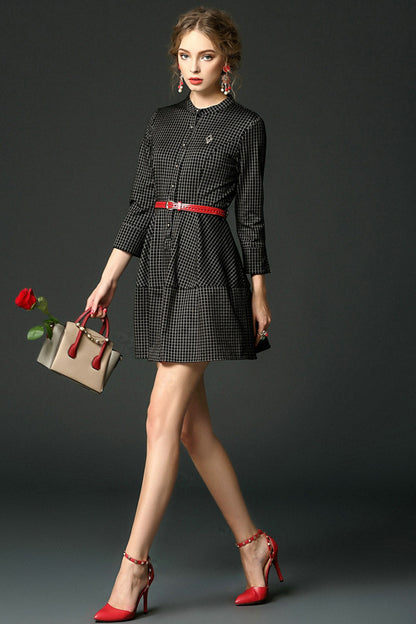 WOMEN'S WEAR TO WORK ROUND NECK 3/4 SLEEVE SHORT DRESS