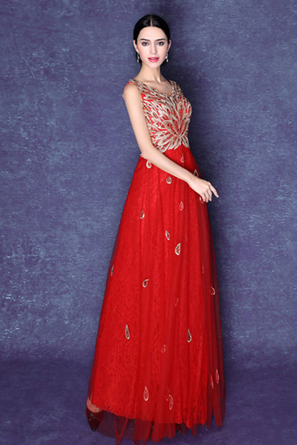 V Neck Sleeveless Rhinestone Sequin Tulle Grown Dress