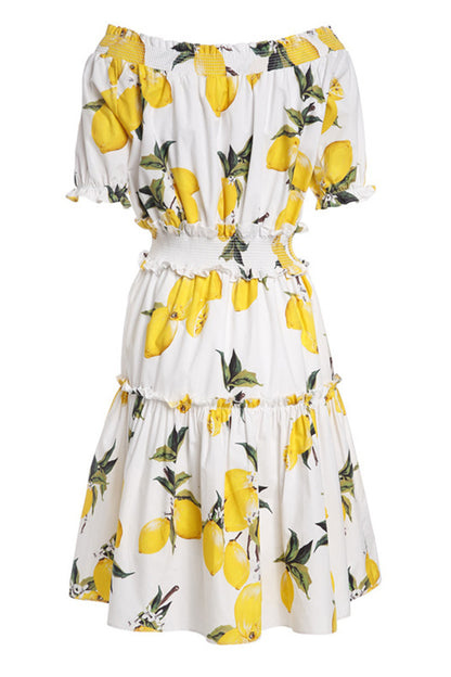 WOMEN'S CASUAL BOAT NECK SHORT SLEEVE LOOSE FLOWER PRINTING DRESS