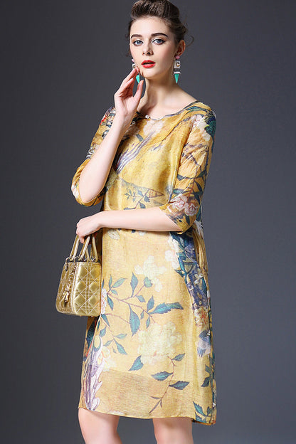 Blend Floral Round Neck Cheongsam