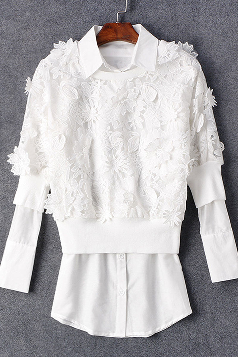 Lace Pullover With Button Down Shirts - NJOYDRESS - 2