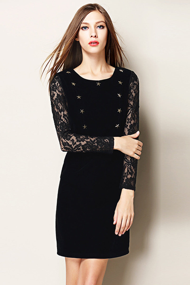 Softy Velvet Joint Lace Sleeve With Stard Stud Decoration