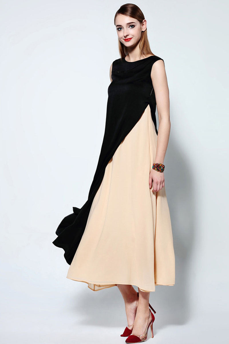 Round Collar Sleeveless Irregular Maxi Dress