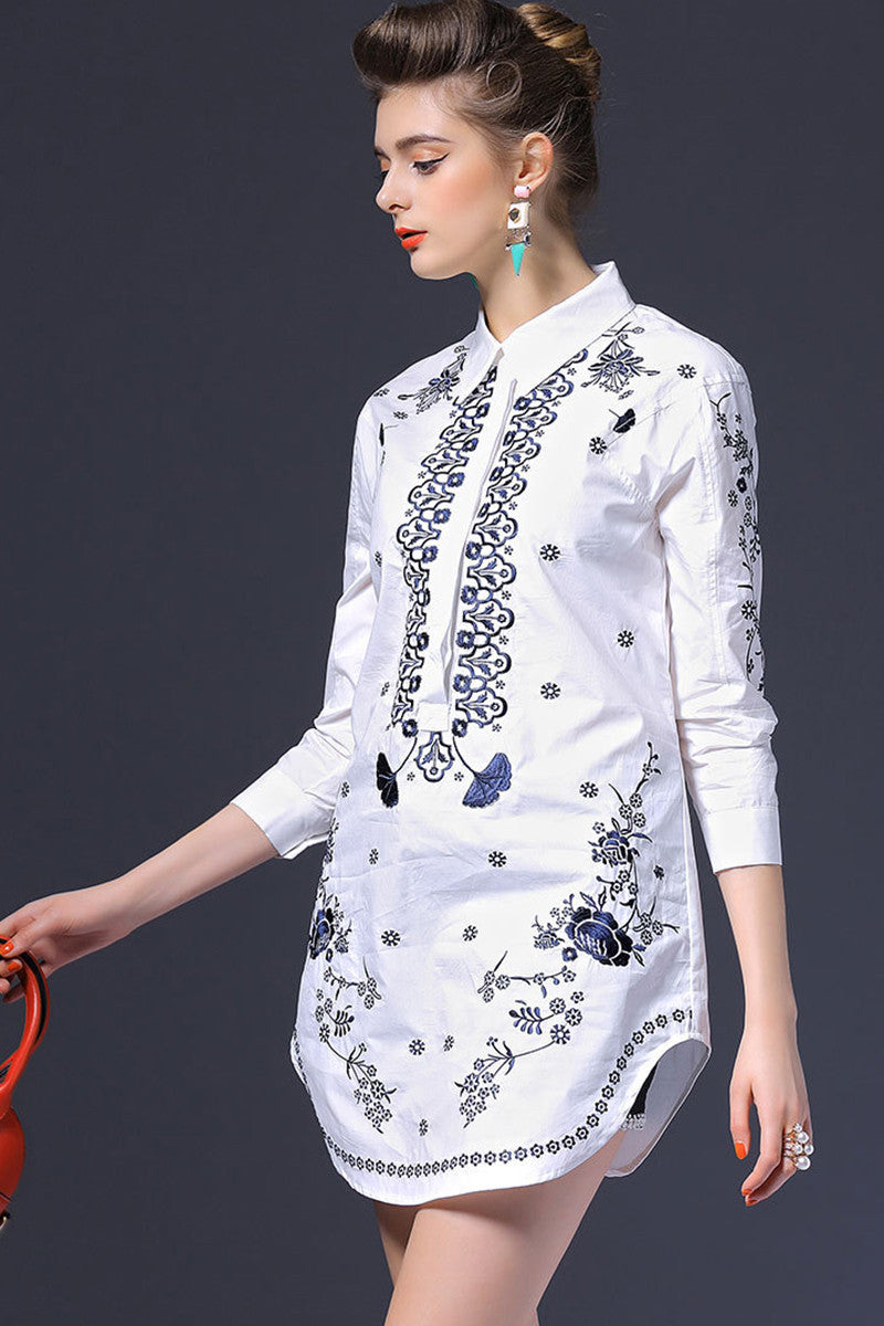 Celadon Emboridered Long Blouse
