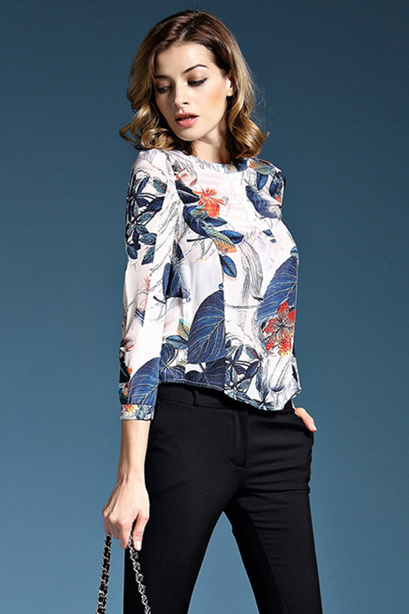 Round Neck Floral Printing Blouse
