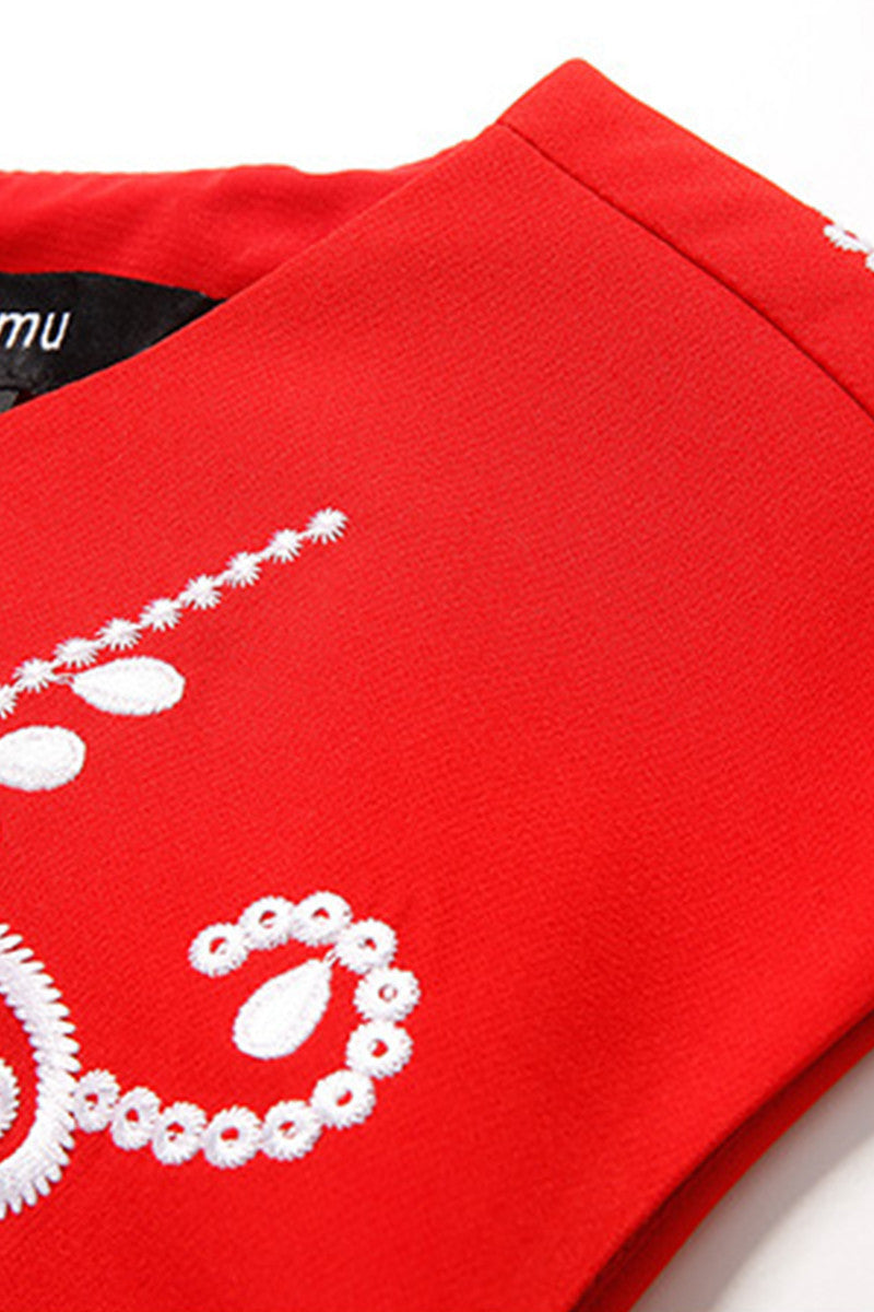 Round Collar Full Embroidery Pattern Slim Elegant Dress