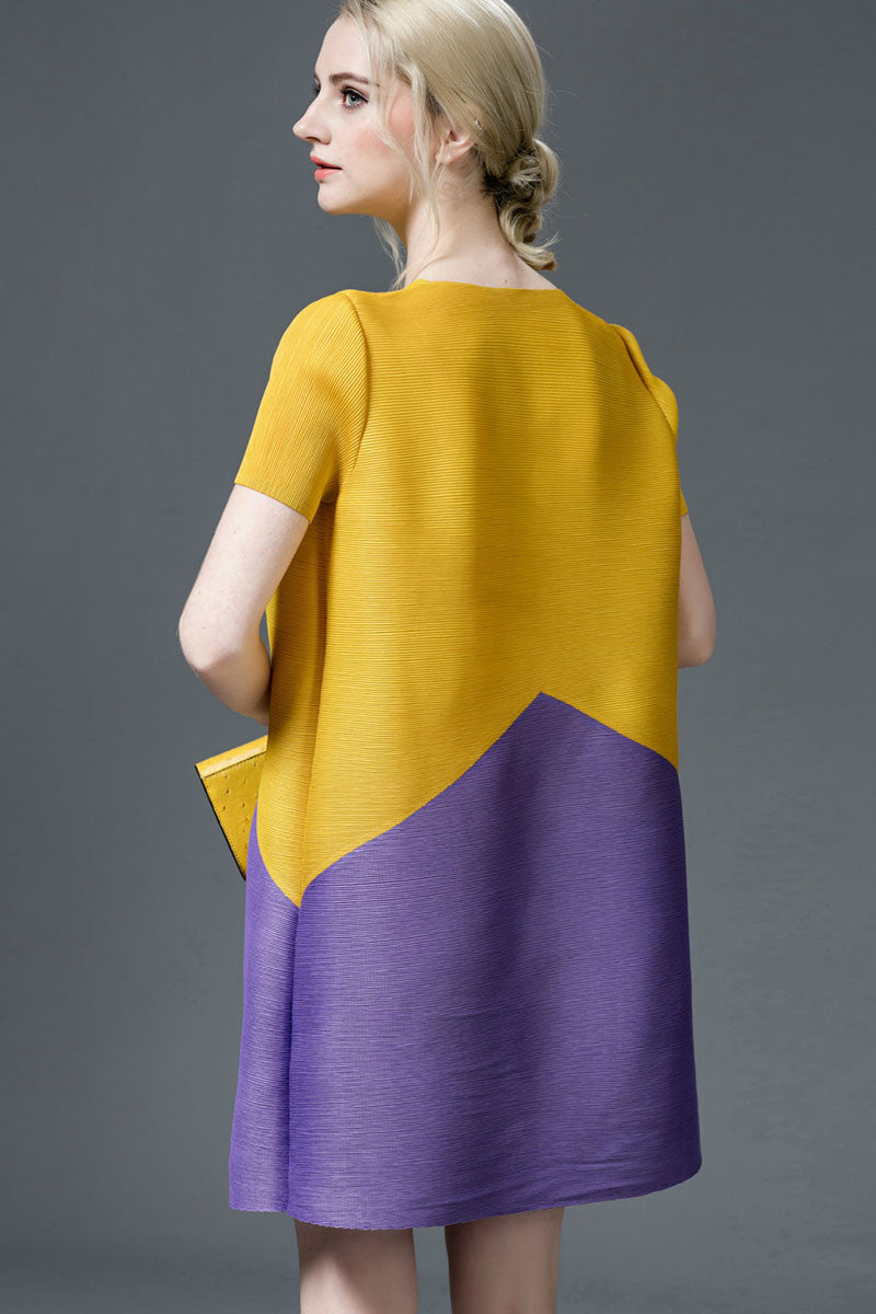 [30% OFF TILL 7 APR] Color Block Short Sleeve Casual Shift Dress