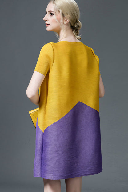 [30% OFF TILL 7 APR] Color Block Short Sleeve Casual Shift Dress