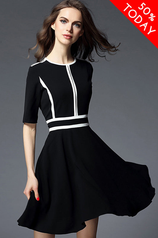[50% OFF TILL 7 APR] Formal Round Neck Half Sleeve Fitted OL Dress