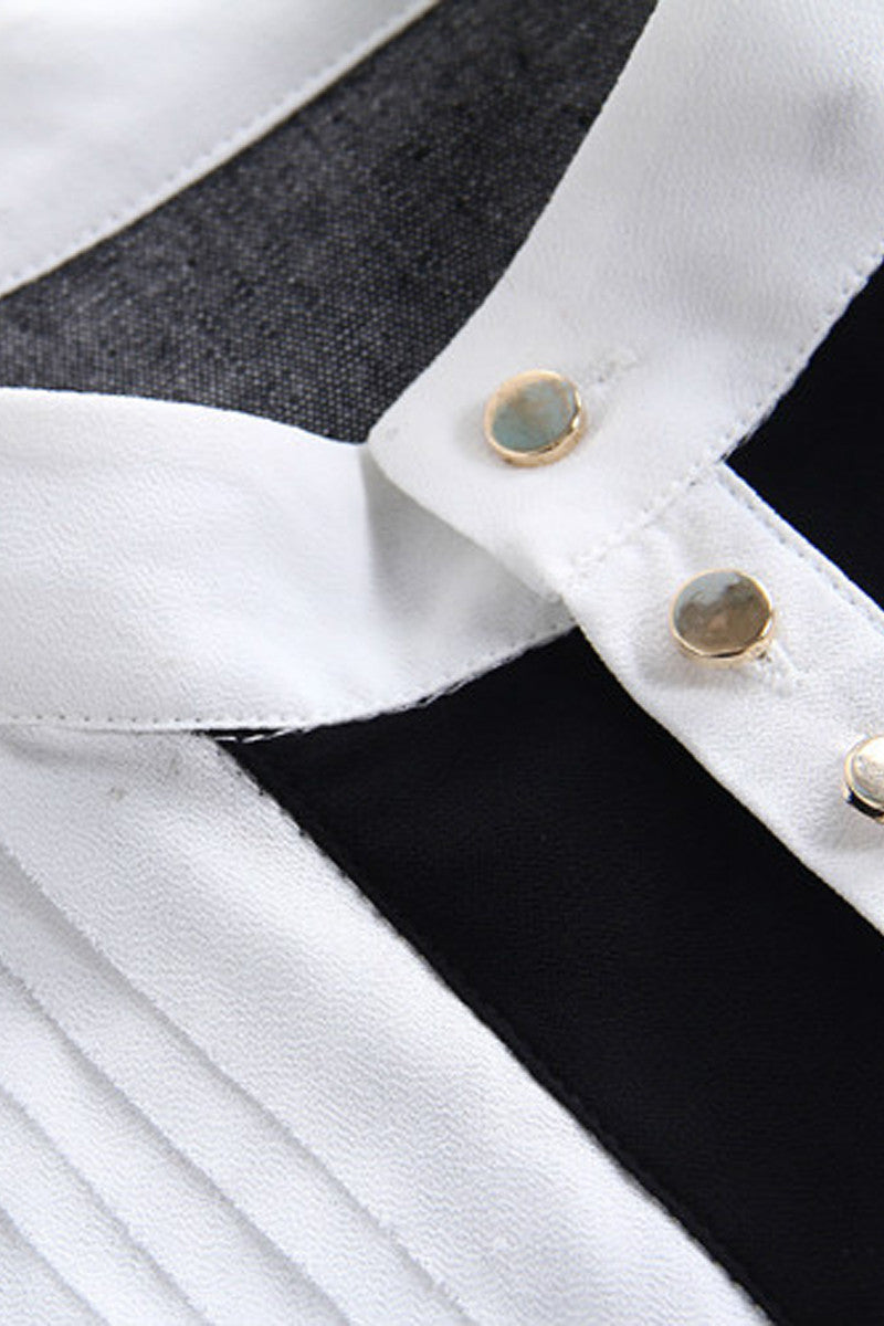 Mock Neck Cotton Blend Color Block Shirts - NJOYDRESS - 4