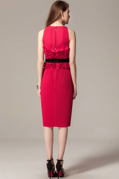Rosette Halter Pleated Skirt Cocktail Dress