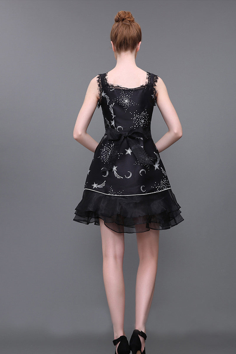 Eyelash Low Cut Lace-Paneled Tiered Ruffle Bottom Cocktail Dress