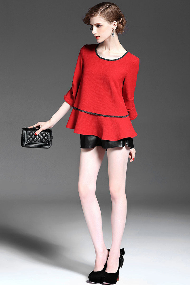 1/2 Sleeve Round Neck Flared Tops - NJOYDRESS - 2