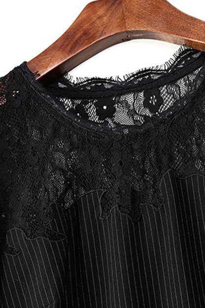Eyelash Lace Joint Thin Stripe Tops