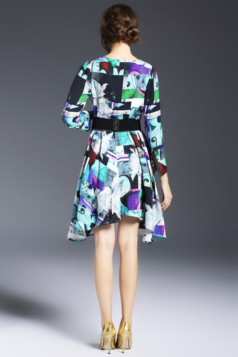 Multi Printting Deep-V Dress - NJOYDRESS - 3
