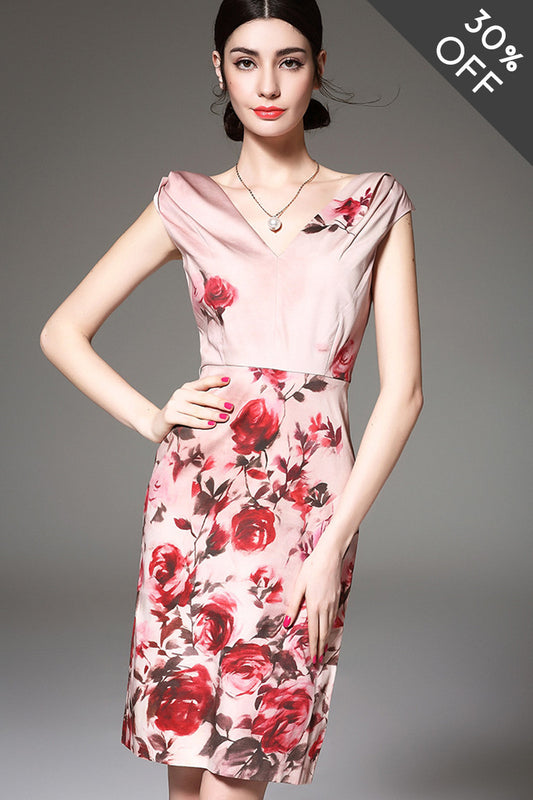 [30% OFF TILL 8 APR] Elegant V Neck Printing Slim Vintage Dress