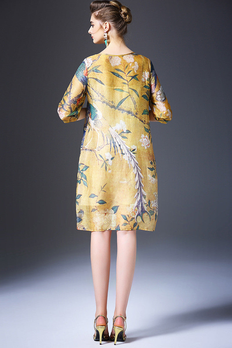 Blend Floral Round Neck Cheongsam