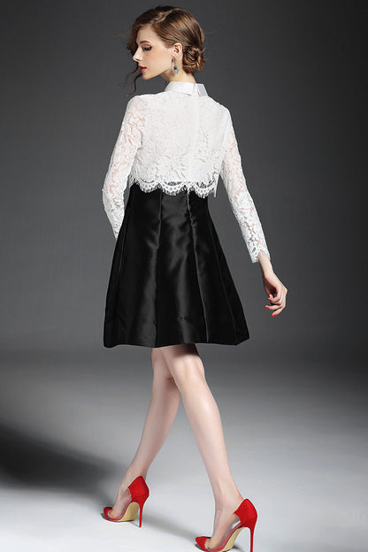 WOMEN'S ELEGANT LACE POLO NECK LACE DRESS