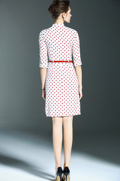Stand Collar Red Dot Print Dress