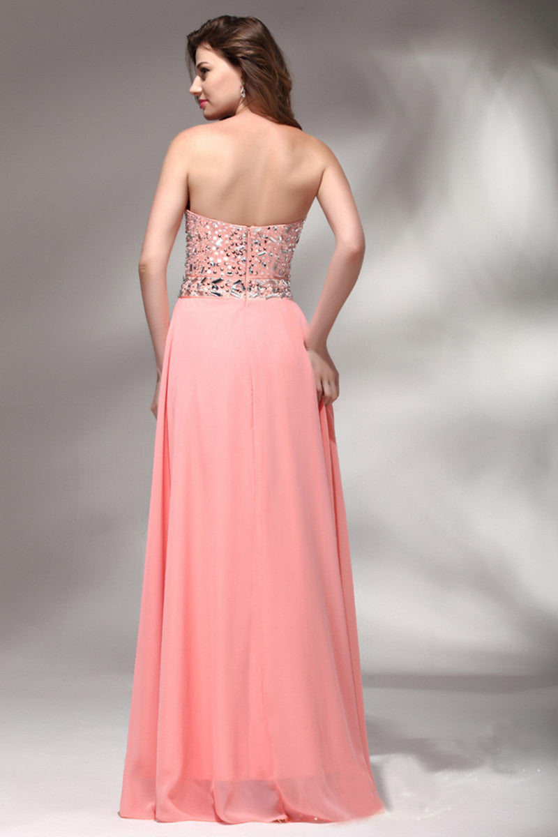 Sweetheart Crystal  Beading Chiffon Strapless A-line Evening Gown