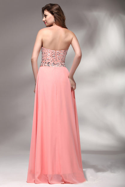 Sweetheart Crystal  Beading Chiffon Strapless A-line Evening Gown