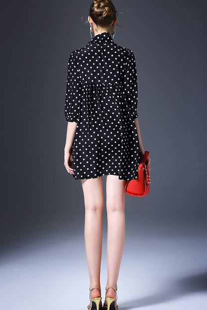 WOMEN'S DOT PRINTING STAND COLLAR HALF SLEEVE SHORT DRESS