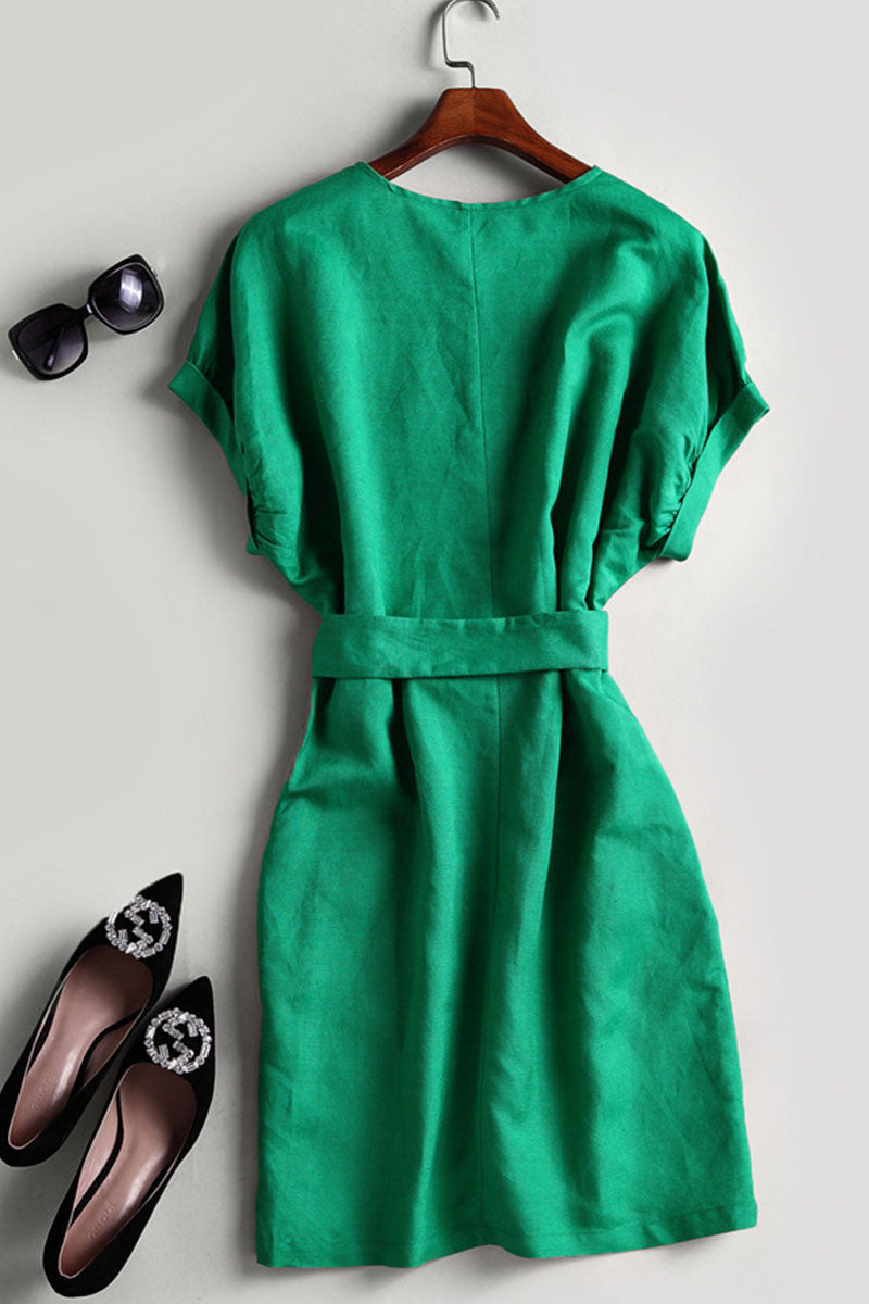 GRACE CASUAL ROUND NECK BATWING SLEEVE OL SHORT DRESS