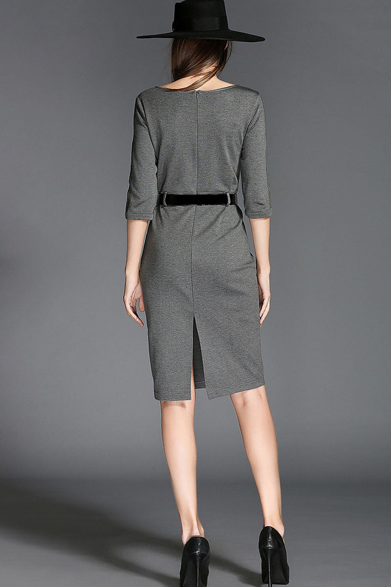 WOMEN'S ELEGANT WEAR TO WORK SLIM ROUND NECK 3/4 SLEEVE DRESS
