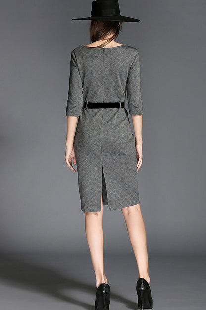 WOMEN'S ELEGANT WEAR TO WORK SLIM ROUND NECK 3/4 SLEEVE DRESS