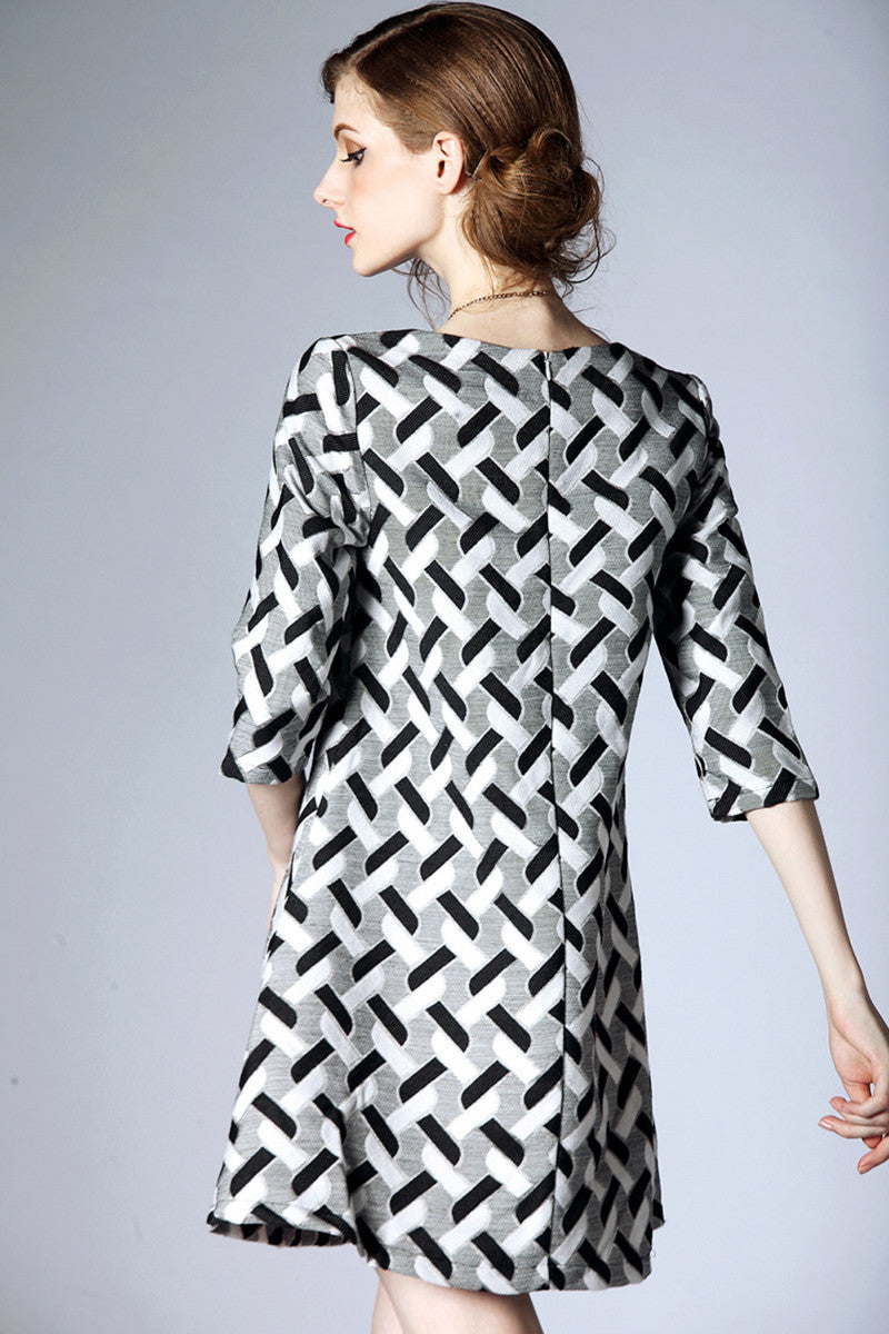 women's casual 3/4 sleeve printing a-line boat neck dress