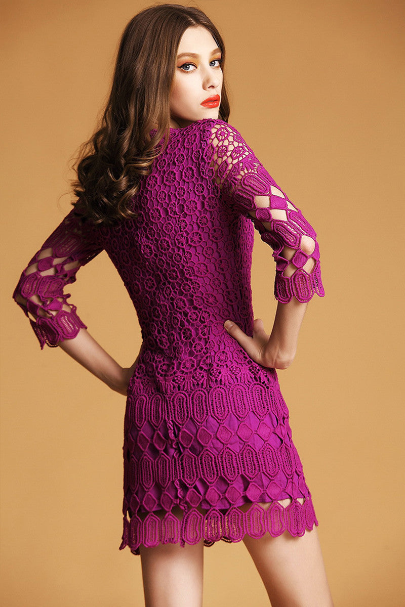 1 Women's Elegant Casual Dress Lace Embroidery Cocktail Evening Dress - NJOYDRESS - 3