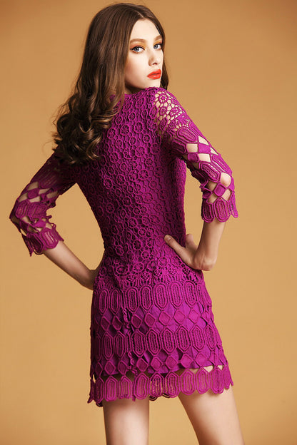 1 Women's Elegant Casual Dress Lace Embroidery Cocktail Evening Dress - NJOYDRESS - 3