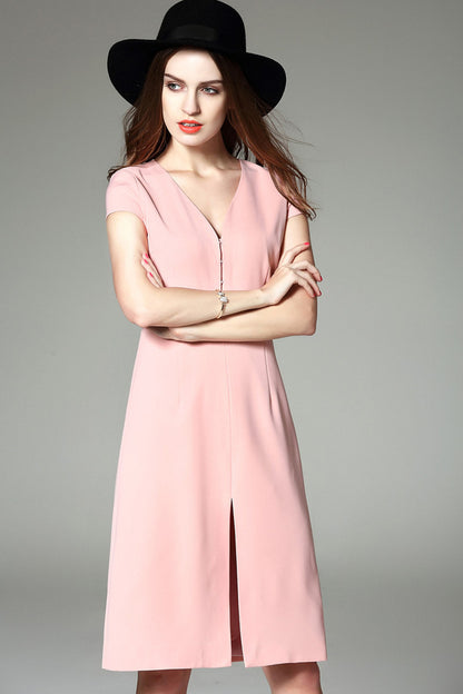 Elegant V Neck Slim Cap Sleeve Formal Dress
